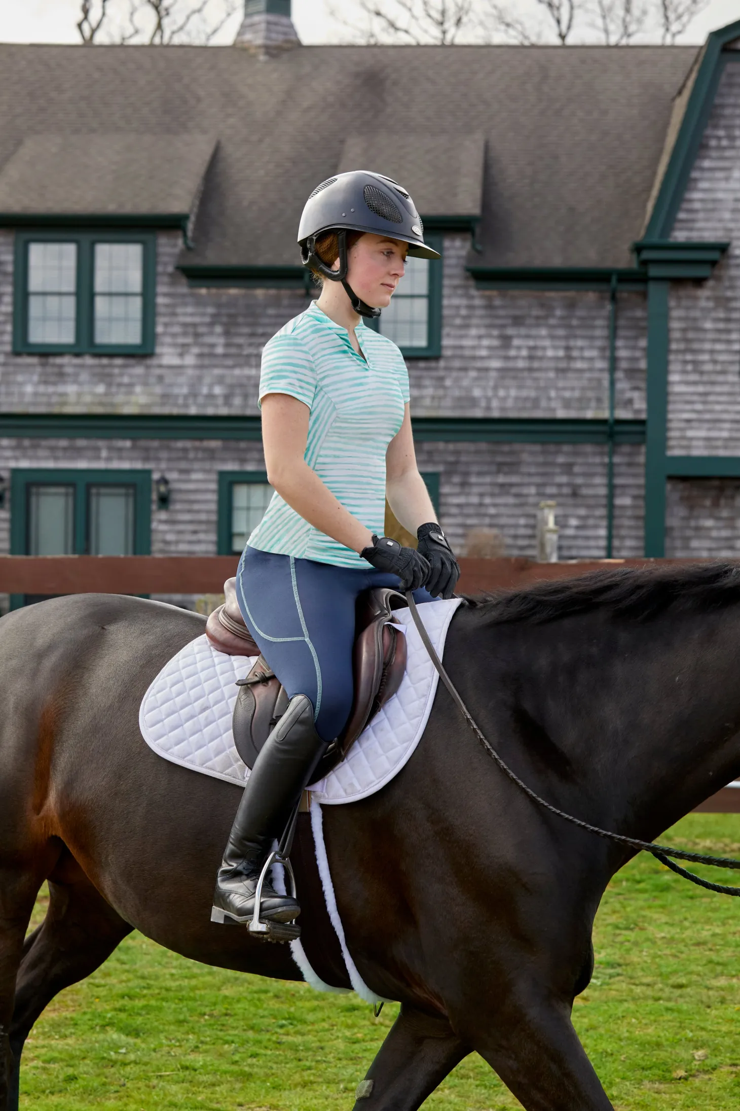 Dover Saddlery® Ladies’ Notch-V Stripe Short Sleeve Shirt