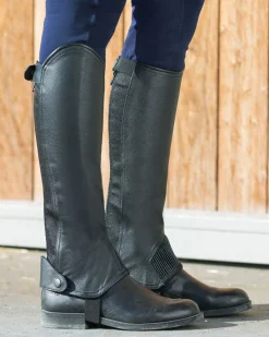 Horze Kids’ Synthetic Leather Half Chaps with Elastic
