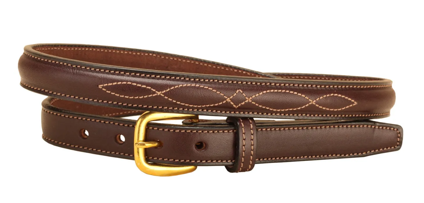 Tory Leather 3/4" Fancy-Stitched Belt with Brass Buckle