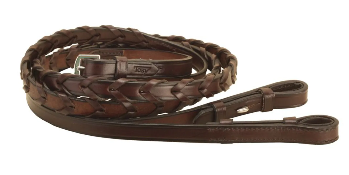 Tory Leather Company 5/8" x 48" Pony Laced Reins with Hook Stud Bit Ends
